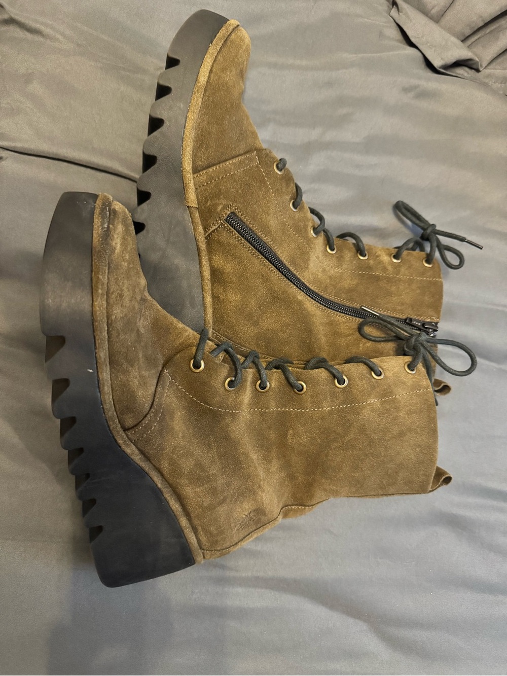 Fly London Olive Suede Lace-Up Platform Ankle Boots EU 40- US 9